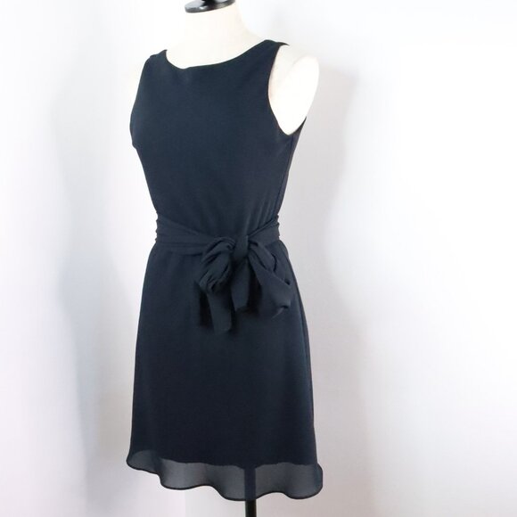 Vintage Alyn Paige Women's 7/8 Y2K Navy Blue Chiffon Sleeveless Dress w/ Sash - Picture 4 of 9